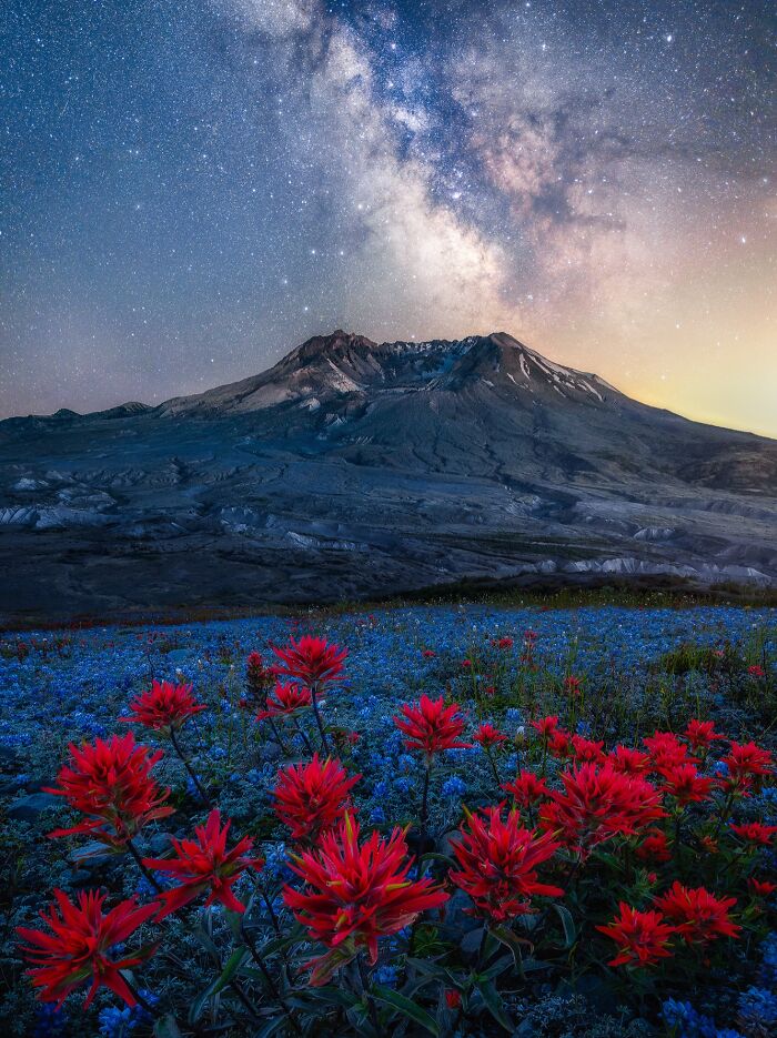 Millions Of Stars Shine Bright Above Mount St Helens On A Clear Summer Night