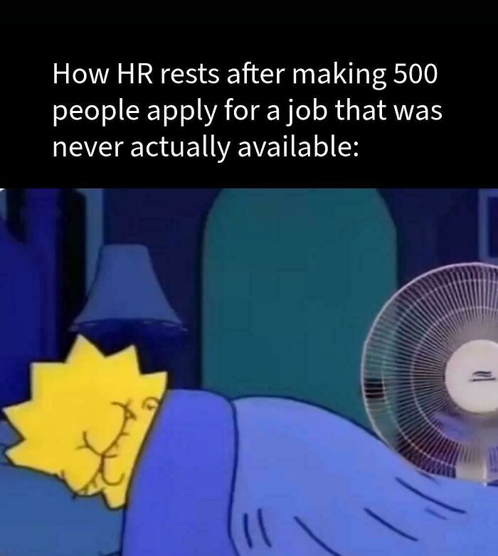 Lisa Simpson sleeping soundly in a bed, illustrating how HR rests after making people apply for a job.
