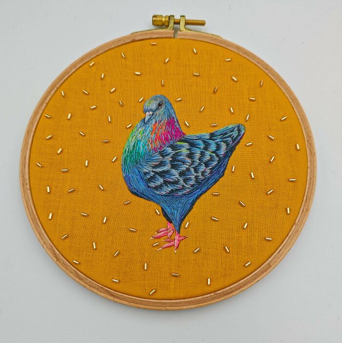 Colorful pigeon art as inspiration for your next embroidery projects
