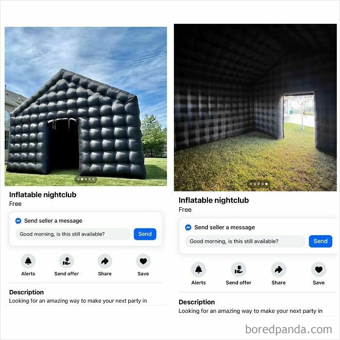 Black inflatable nightclub set up on grass for party events