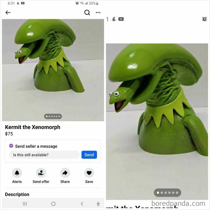 Kermit the Xenomorph collectible figure for sale on Facebook Marketplace