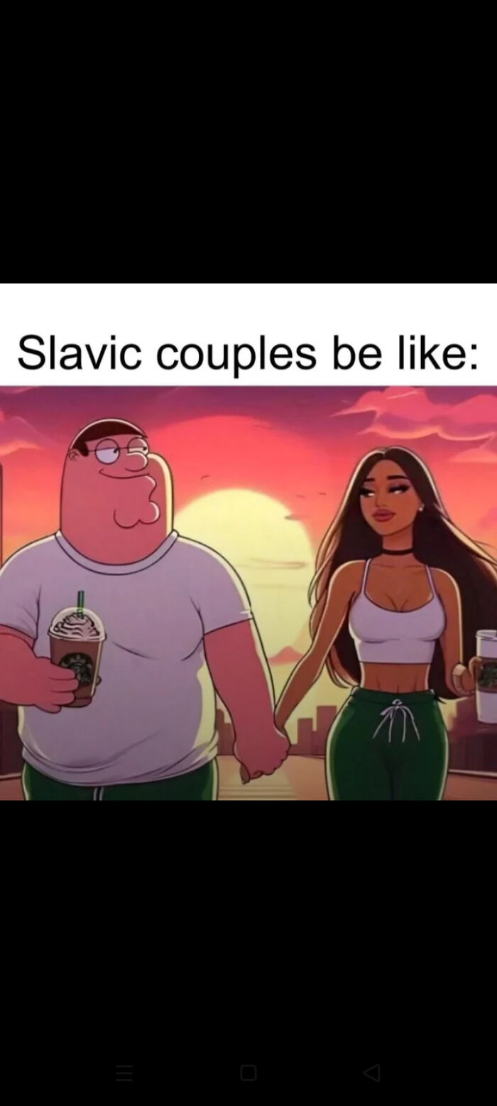 Cartoon couple holding hands with text about Slavic couples internet content
