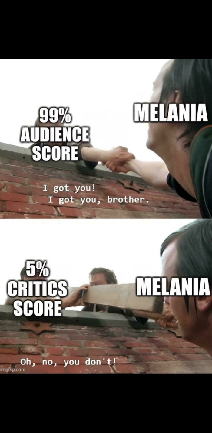Melania meme contrasting audience and critics scores with movie scene