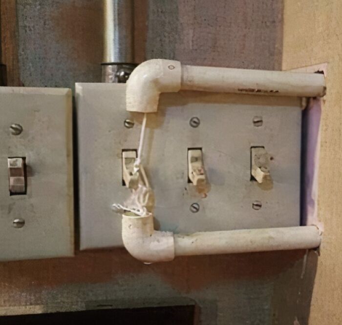 Low-tech light switch locking mechanism made with PVC pipe to prevent usage