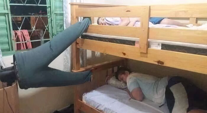 Creative low-tech method using a stuffed dummy to discourage bed invaders