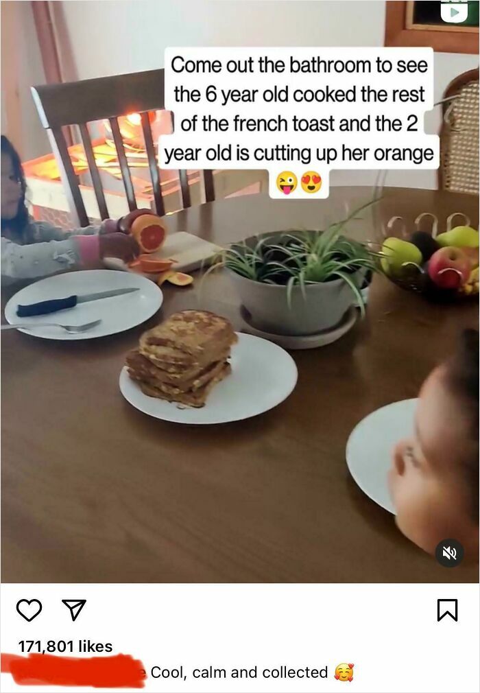 Children preparing breakfast with french toast and orange in calm home setting