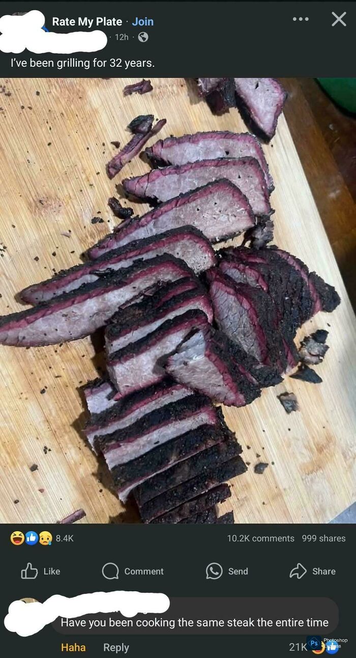 Sliced smoked brisket with burnt edges on wooden cutting board grilled over 32 years experience