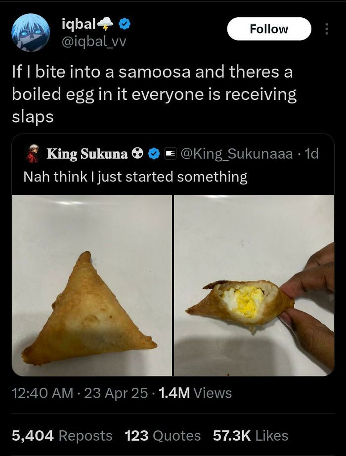 Samosa with boiled egg filling roasted in funny food memes