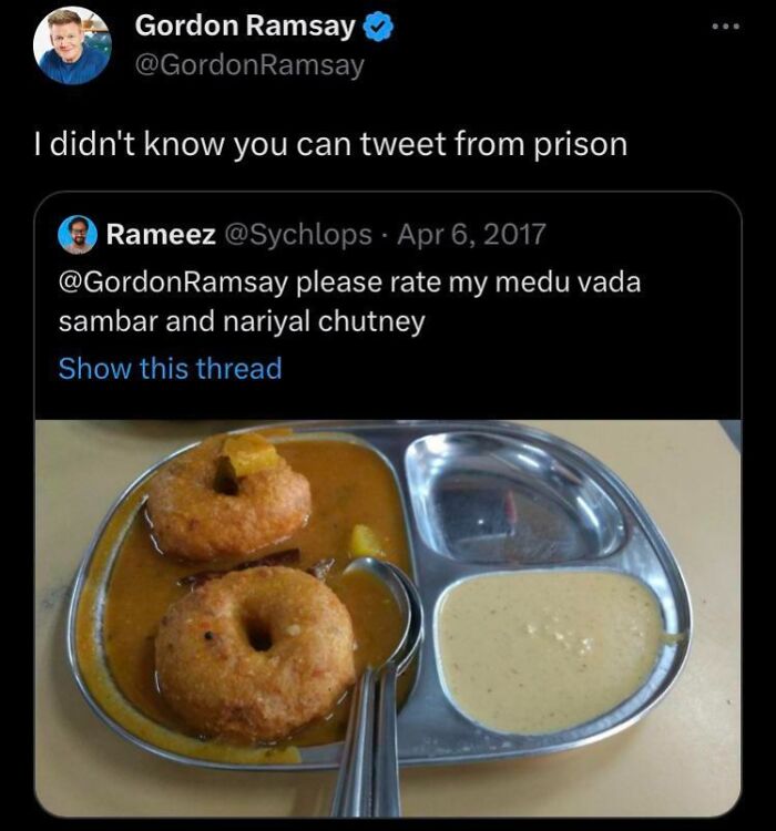 Medu vada with sambar and chutney on a metal tray roasting disgusting dishes