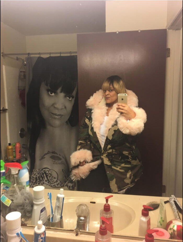 Browsing Customer Photos On Amazon And This Woman Has Her Own Face On Her Shower Curtain