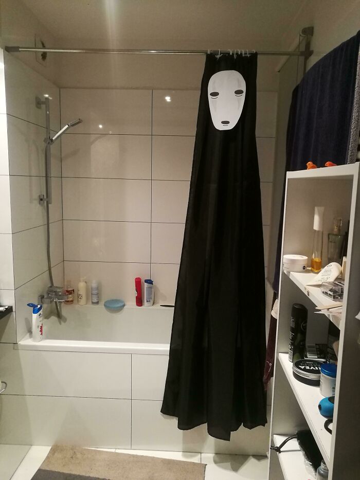 We Got A New Shower Curtain, I Decided To Decorate It A Bit. My SO Almost Had A Heart Attack