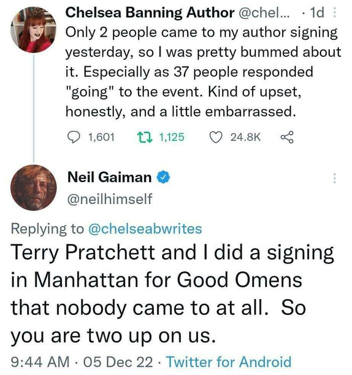 Neil Gaiman tweet on author signing event shares positivity