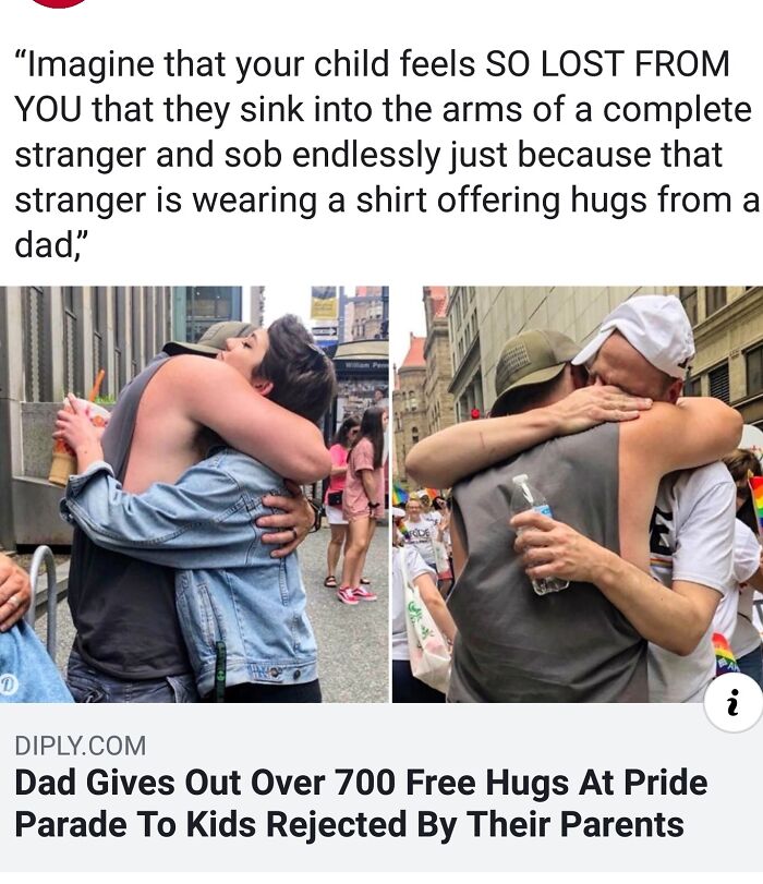 Images showing dad giving free hugs at pride parade to kids rejected by parents