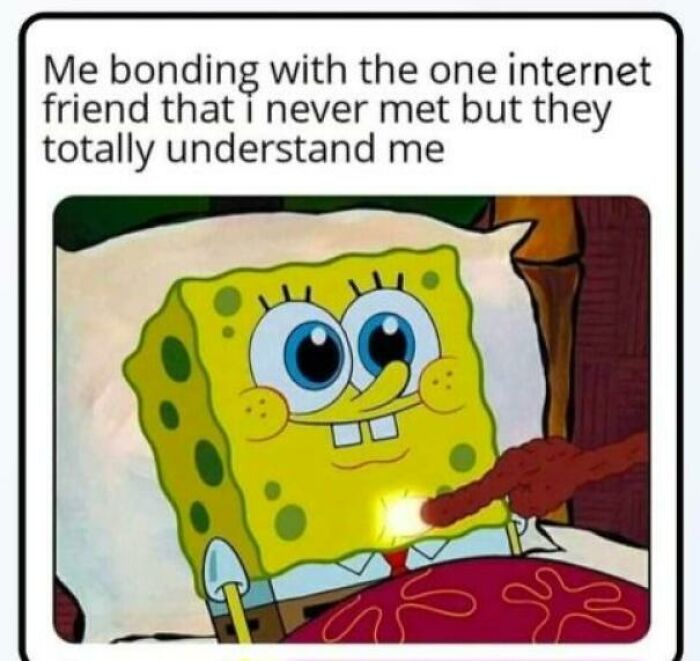 SpongeBob meme illustrating bonding with an understanding internet friend