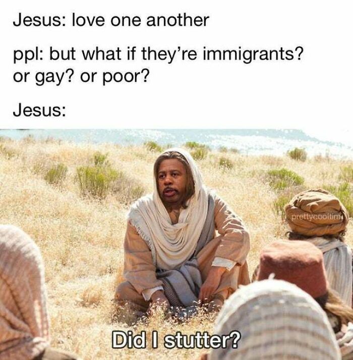 Meme encouraging love for all despite differences with Jesus emphasizing love