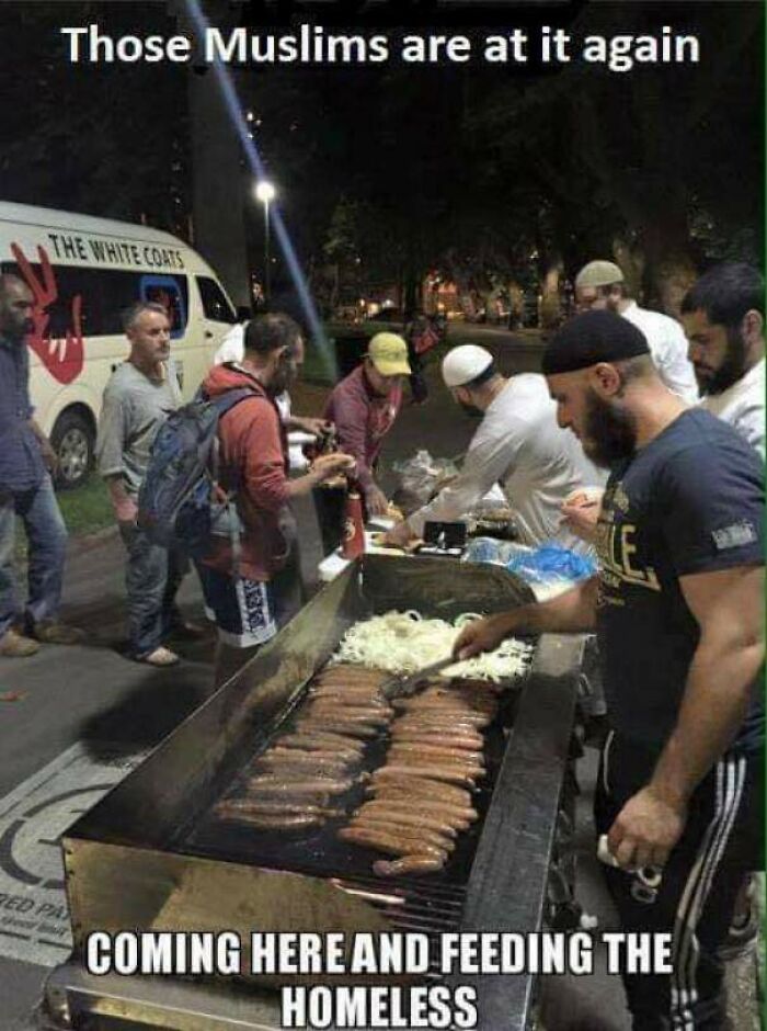 Muslims cooking and feeding homeless people spreading positivity