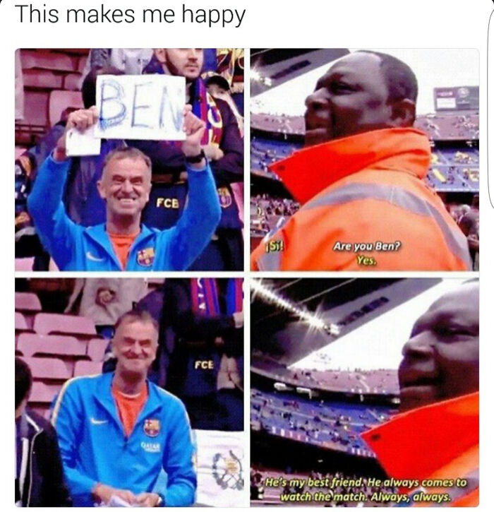 Heartwarming football fan called Ben always watched by his best friend meme