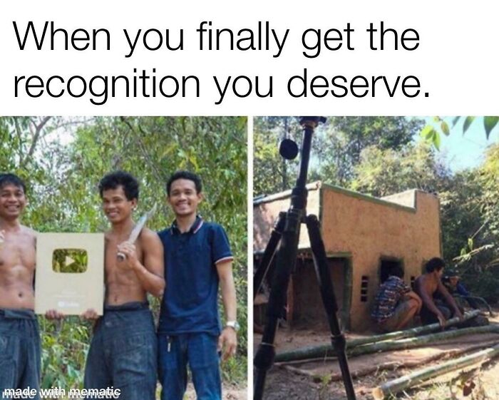 Meme of happy friends receiving YouTube play button recognition