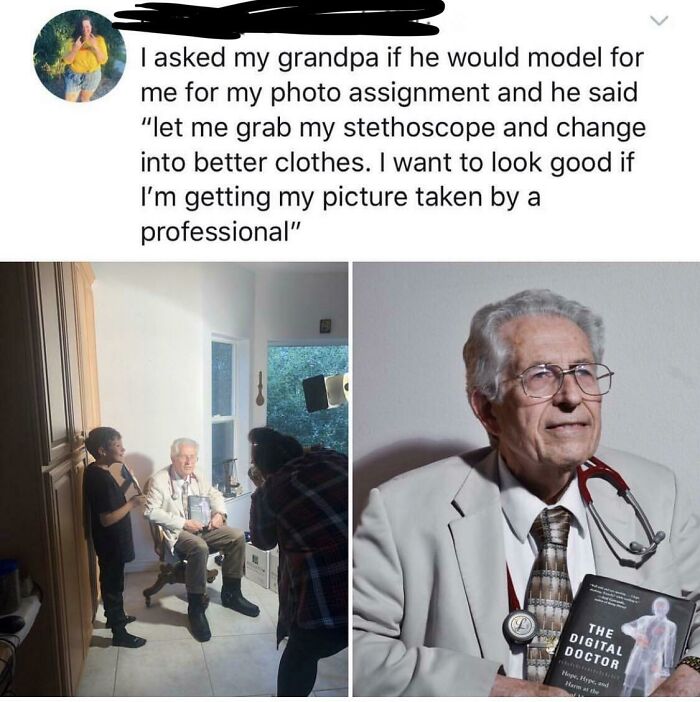 Grandpa dressing up with stethoscope for professional photo assignment