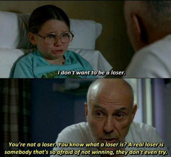 Motivational meme about fear of losing and true meaning of loser
