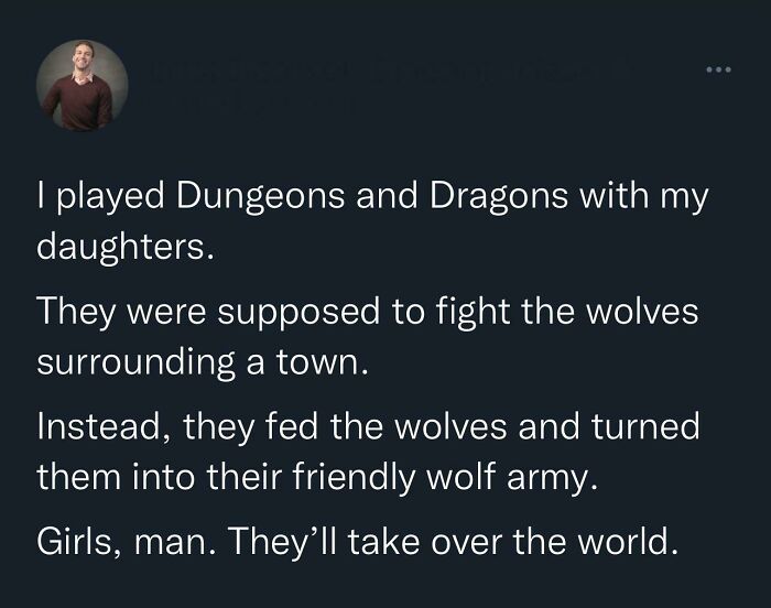 Positive story of daughters turning wolves into a friendly wolf army in Dungeons and Dragons game
