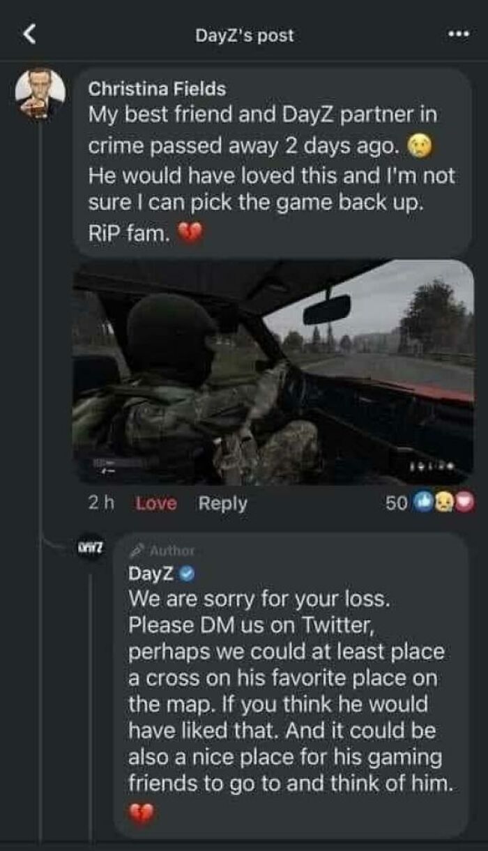 DayZ game community's condolence and memorial for lost friend