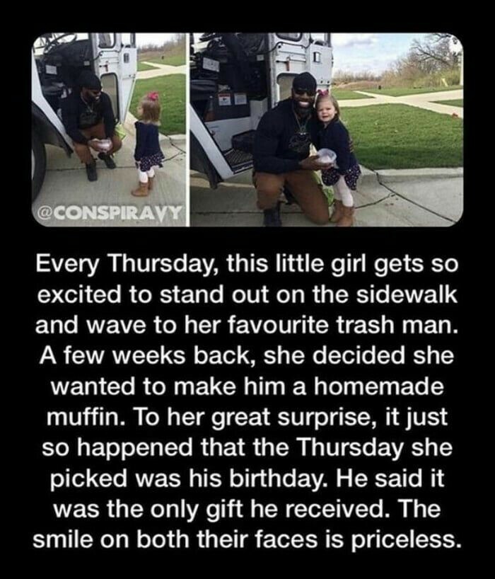 Heartwarming story about a little girl gifting her favorite trash man a muffin on his birthday