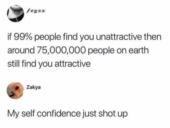 Motivational post about self confidence and attractiveness with 75 million people finding you attractive