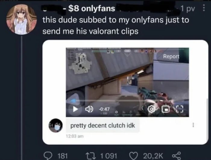 OnlyFans creator shares screenshot of subscriber sending Valorant clips