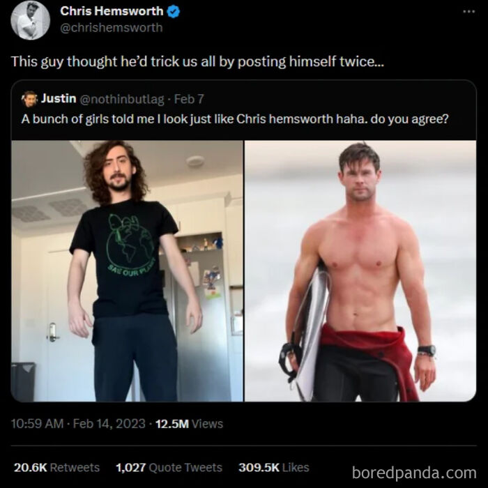 Man fooled Twitter by posting photos of himself and Chris Hemsworth side by side