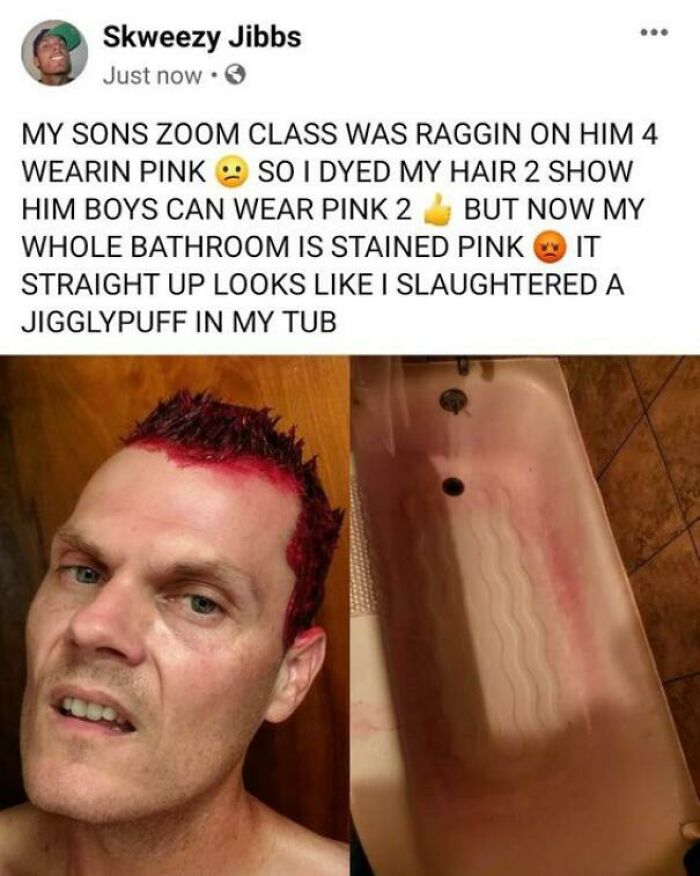 Father dyes hair pink to support son facing teasing in Zoom class
