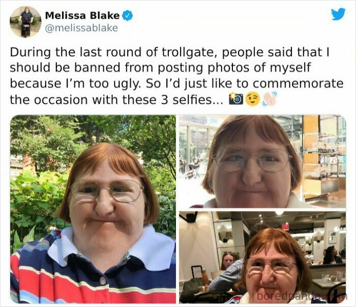 Woman shares selfies after being called ugly and banned from posting photos