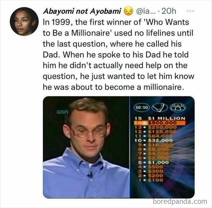 First Who Wants to Be a Millionaire winner calls dad without lifelines