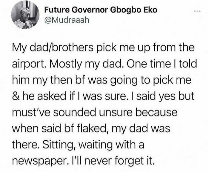 Humorous meme about dad picking up from airport when boyfriend flakes