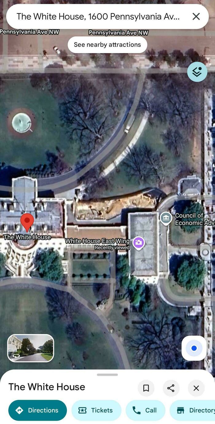 Satellite view of the White House with Google Maps shenanigans overlay