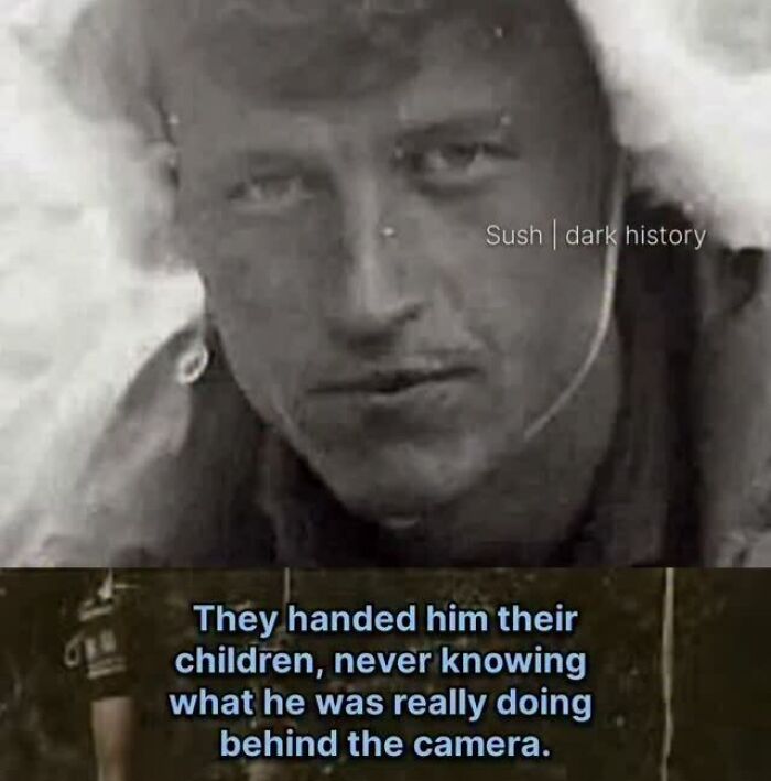 Close-up of a man involved in historical creepy facts about children behind the camera
