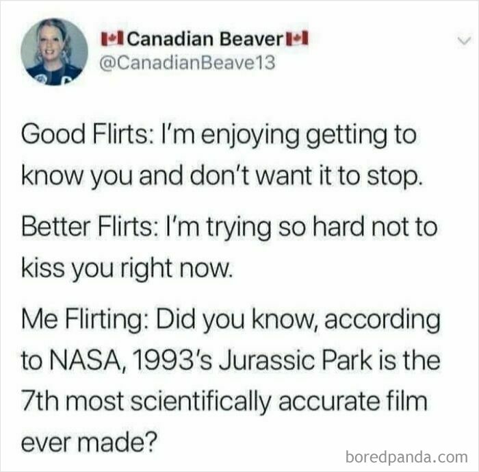 Science flirting meme referencing NASA and Jurassic Park accuracy