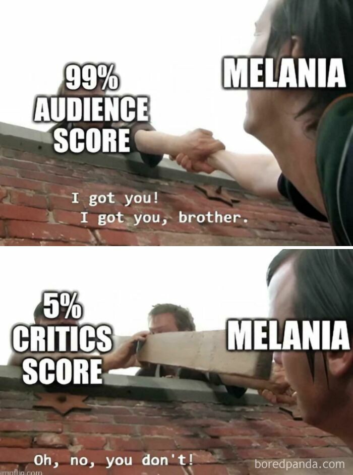 Melania meme contrasting audience and critics scores with movie scene