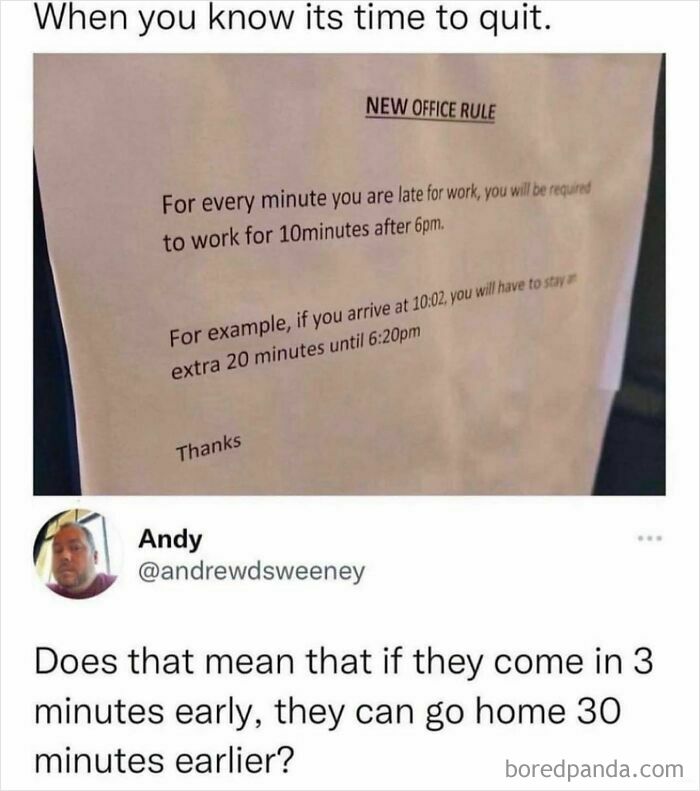 Funny memes about new office rule with confusing late work penalty