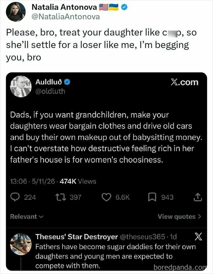 Tweet about daughters, parenting, and competition among men for women