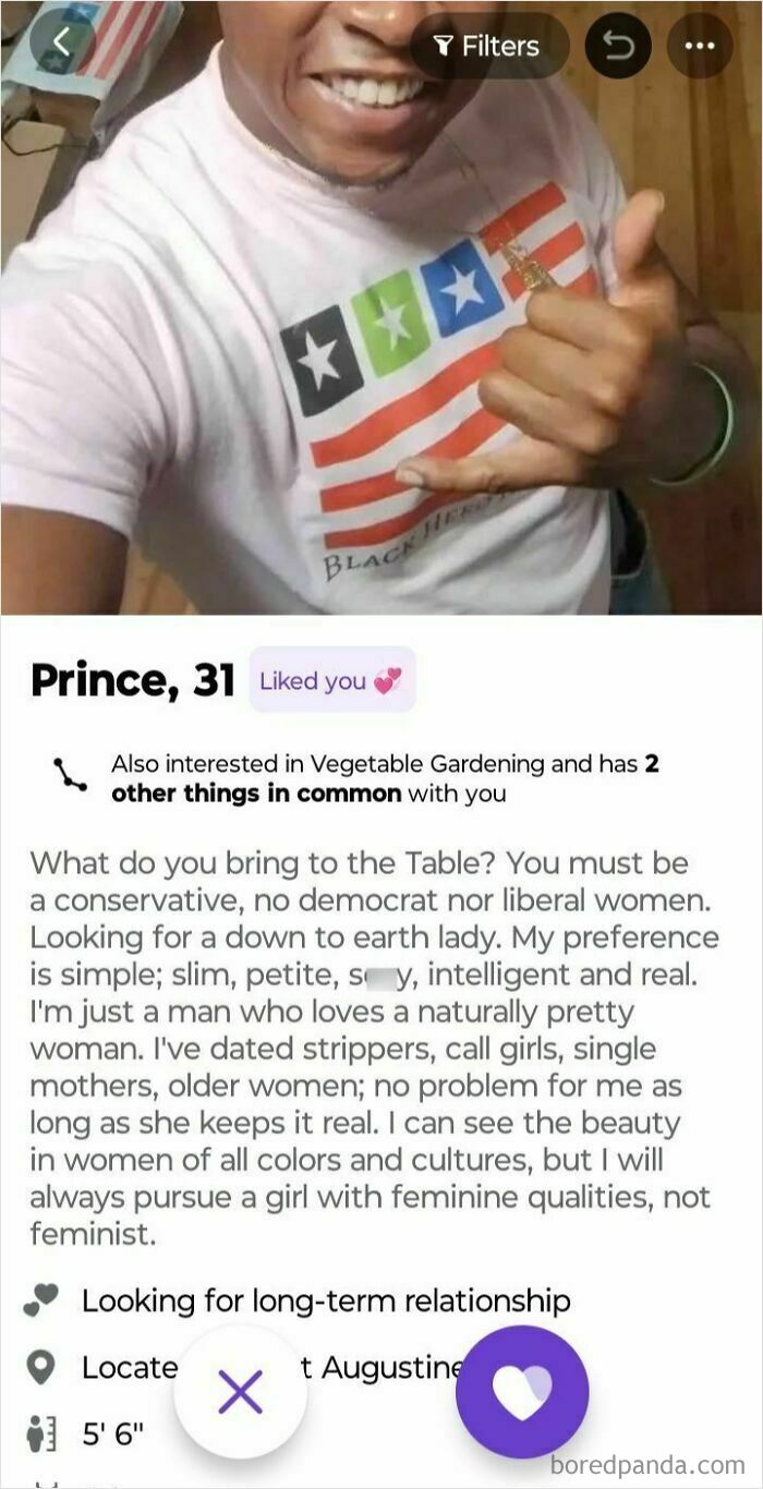 Dating profile of a man seeking a conservative woman with feminine qualities