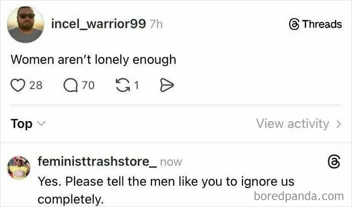 Social media post with conversation about loneliness and men, highlighting confused market value humor