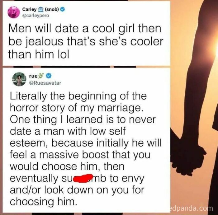 Text about men dating cooler girls and low self esteem in relationships