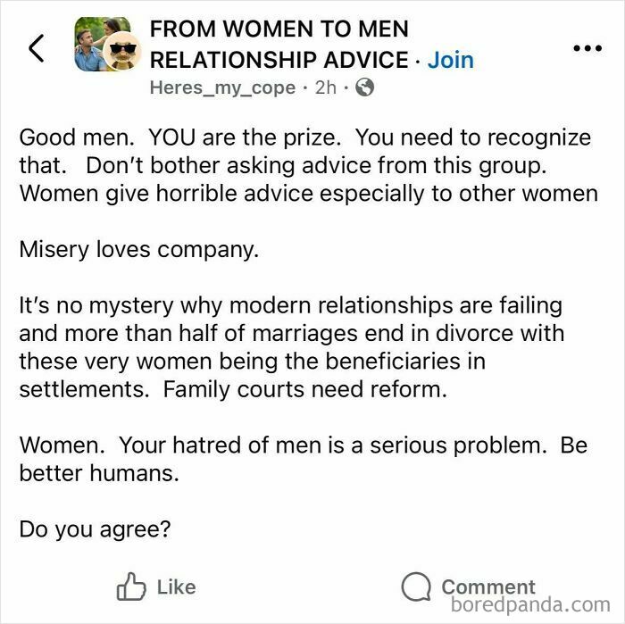 Social media post giving relationship advice from women to men