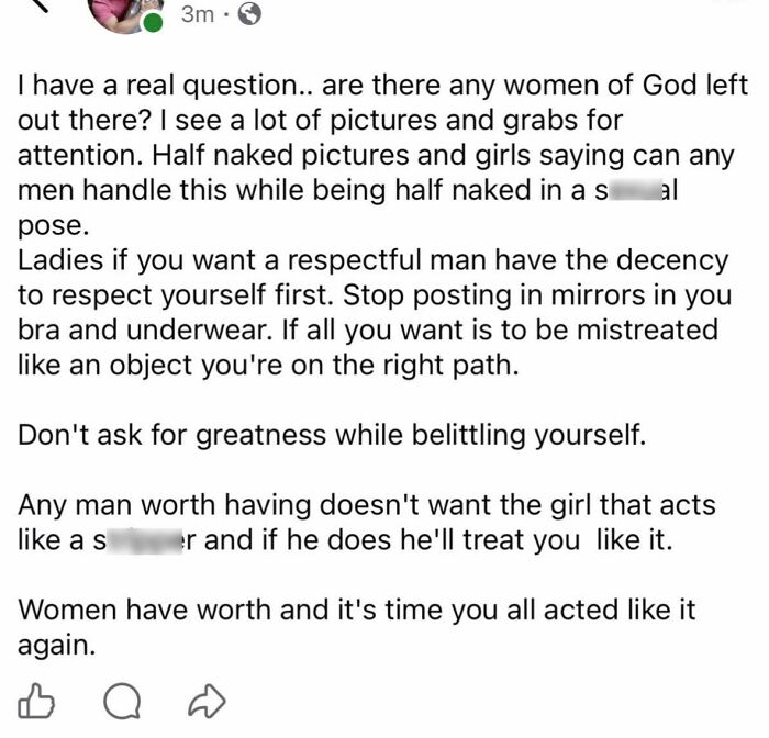 Social media post questioning women's self-respect and market value