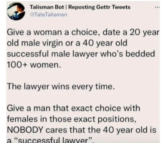 Tweet image comparing dating choices and market value of men