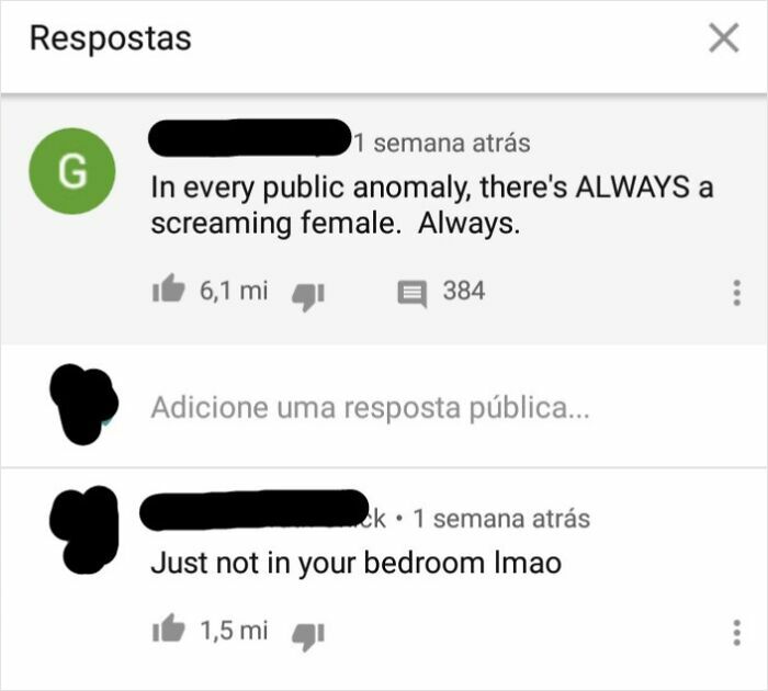 Funny YouTube comment about screaming females in public anomalies
