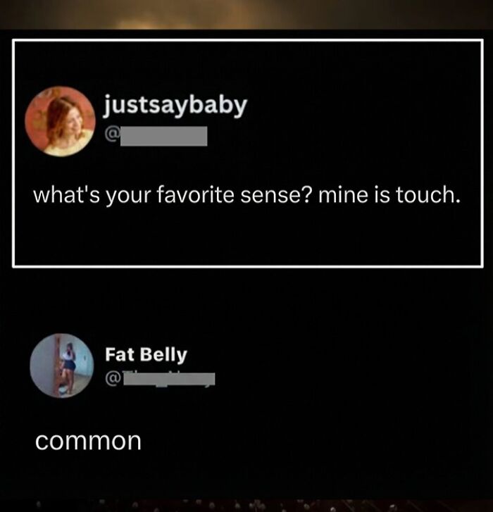 Witty Twitter exchange about favorite sense being touch