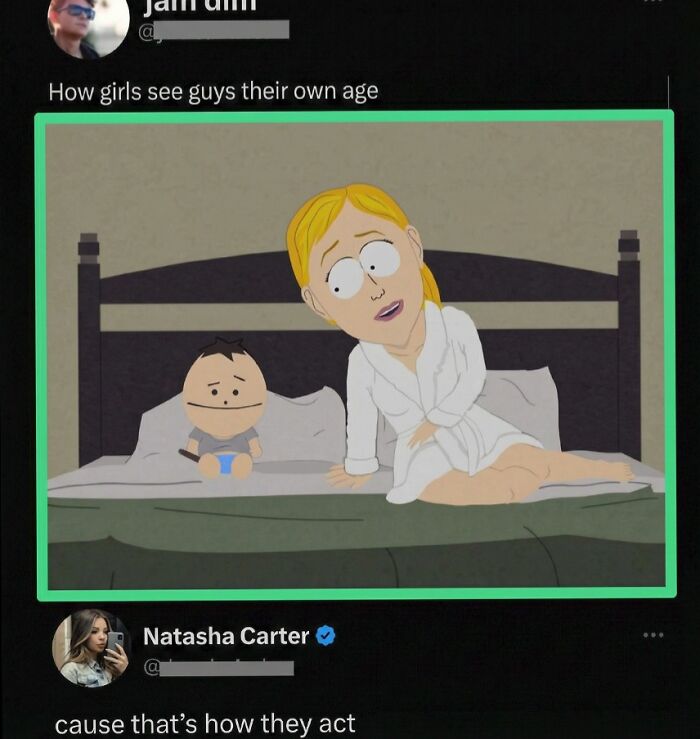 Savage and clever comment with cartoon showing how girls see guys their own age
