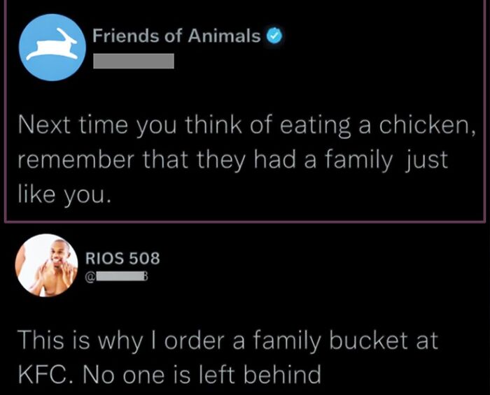 Funny animal eating comment with family bucket KFC joke
